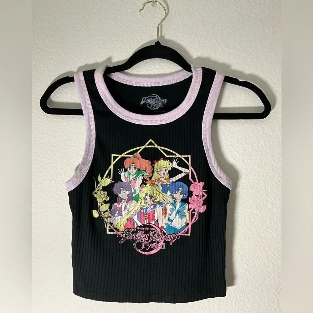 Sailor Moon Crystal Black Ribbed Tank with Pink Trim